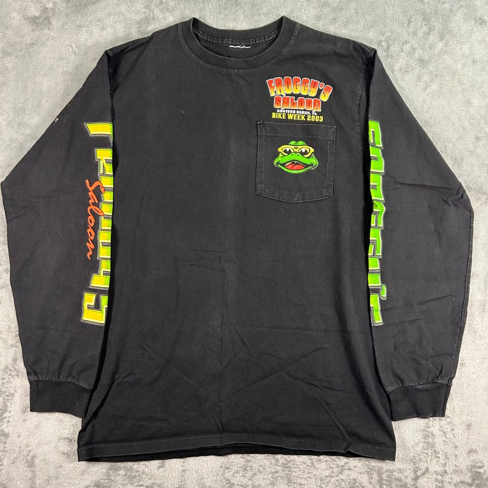Vintage Froggy's Saloon Daytona Beach Bike Week 2003 Long Sleeve Pocket Tee